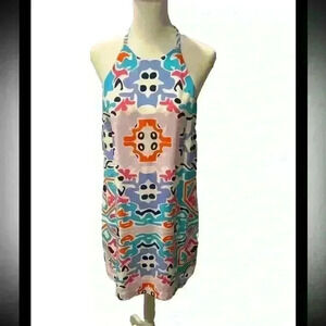 Annie Griffin Silk Geometric Printed Multi Colored Halter Style Dress